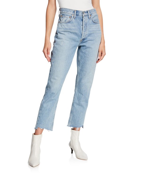 Riley High-Rise Straight Crop Stagger Jeans