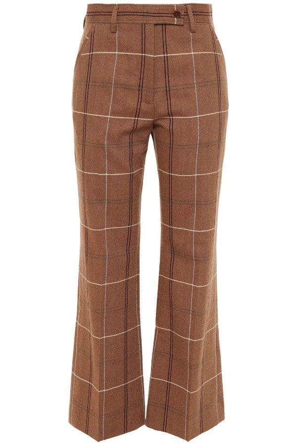 Checked wool and cotton-blend wide-leg pants
