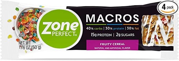 Zone Perfect Macros Protein Bars, Fruity Cereal, 5 count (Pack of 4)