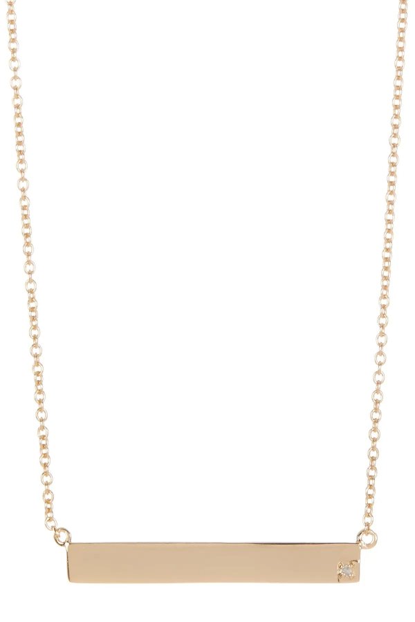 14K Yellow Gold Plated Sterling Silver Diamond Bar Pendant Necklace - 0.01 ctw