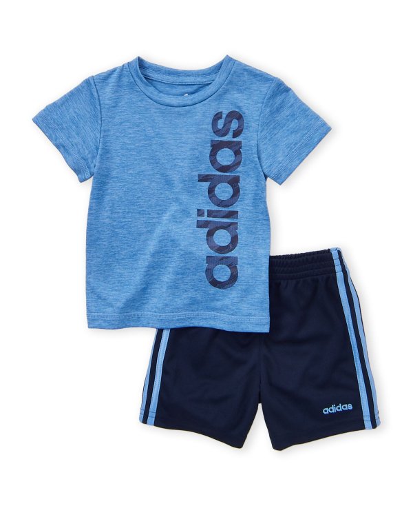 (Infant Boys) Two-Piece Short Sleeve Heather Logo Tee & Shorts Set