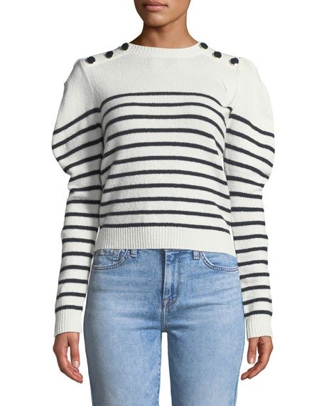 Ruthine Button-Shoulder Stripe Sweater