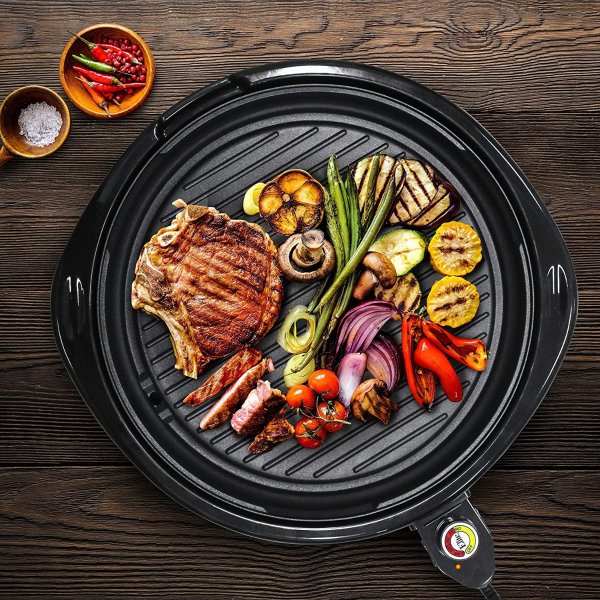Smokeless Indoor Electric BBQ Grill with Glass Lid