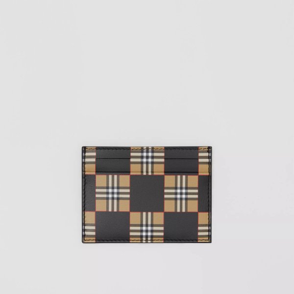 Chequer Print Leather Card Case