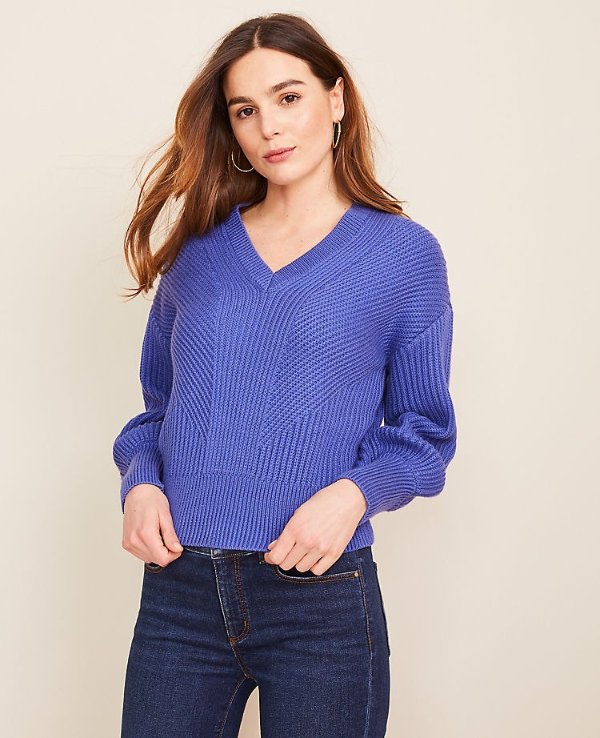 Mixed Ribbed V-Neck Sweater | Ann Taylor