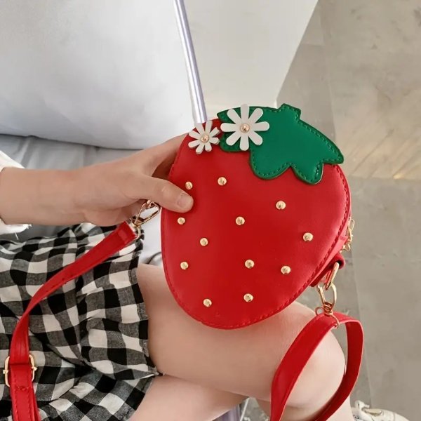 Girls Cute Strawberry Shaped Zipper Shoulder Bag Messenger Bag Coin Purse Wallet Crossbody Bag Children's Gift