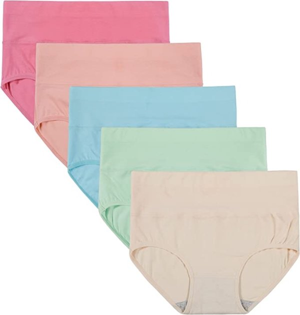 Womens High Waisted Underwear Cotton Panties Regular & Plus Size 5-Pack
