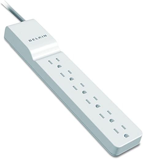 Power Strip Surge Protector - 6 AC Multiple Outlets - Flat Rotating Plug, 8 ft Long Heavy Duty Extension Cord for Home, Office, Travel, Computer Desktop & Charging Brick - White (720 Joules)