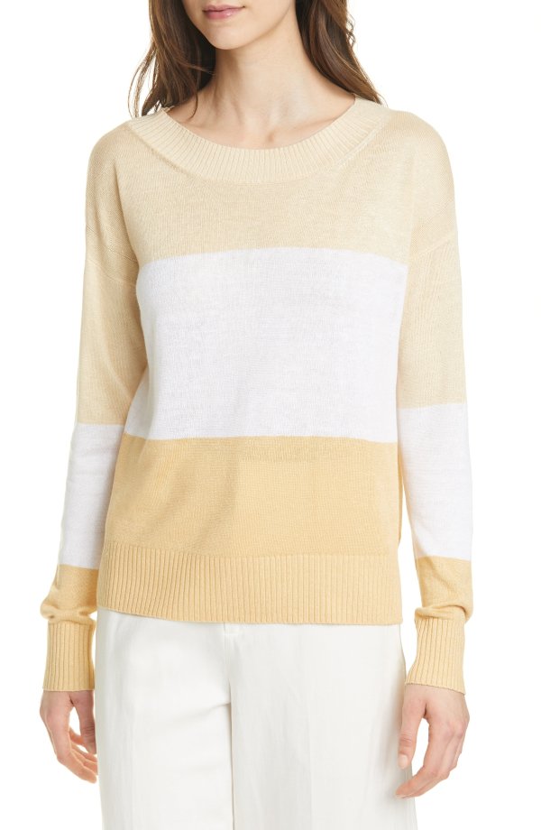 Stripe Boatneck Linen Blend Sweater