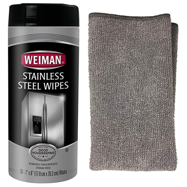Stainless Steel Cleaning Wipes and Polish with Microfiber Cloth Kit - Appliance Surfaces Leave Behind a Brilliant Shine