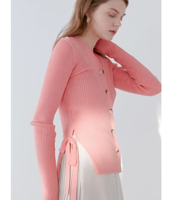 Comos 141 Ribboned Soft Knit Cardigan Pink