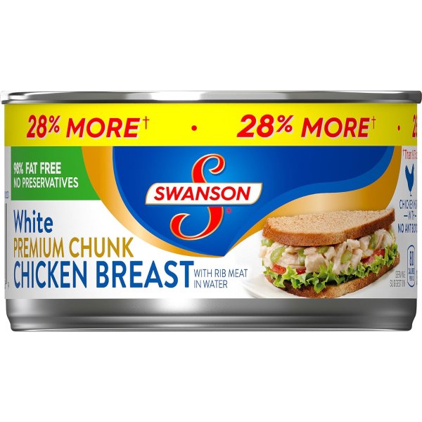 Swanson White Premium Chunk Canned Chicken Breast in Water, Fully Cooked Chicken, 12.5 OZ Can