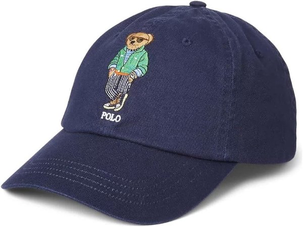 Polo 刺绣熊棉棒球帽*蓝男式棒球帽斜纹棉布球帽, *蓝, 均码