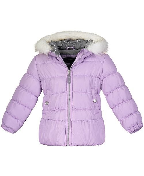 Toddler Girls Hooded Puffer Jacket With Faux-Fur Trim