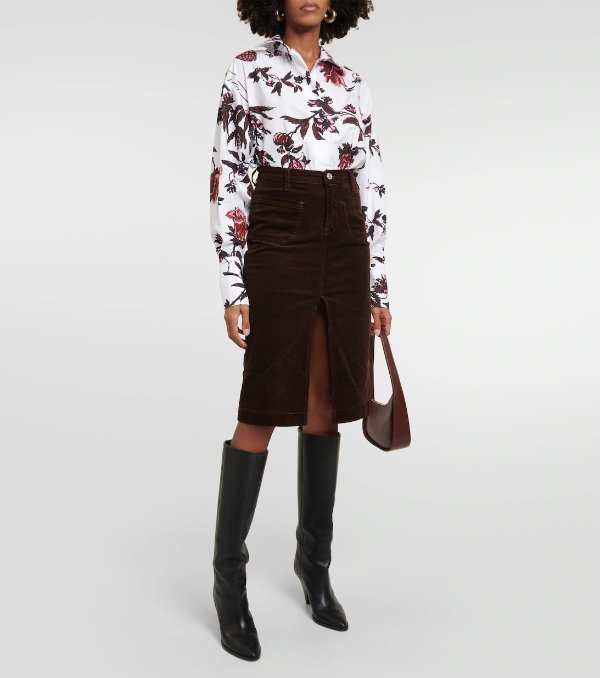 High Rise Corduroy Midi Skirt in Brown - Frame | Mytheresa