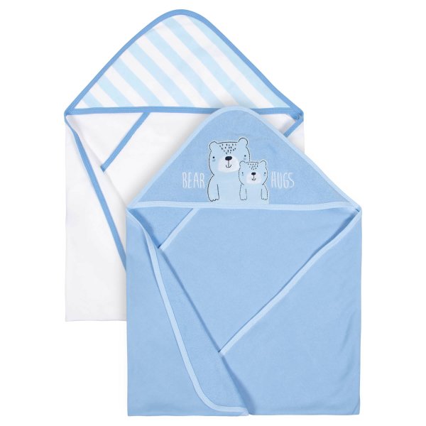 ® Organic 2-Pack Baby Boys Teddy Hooded Towels