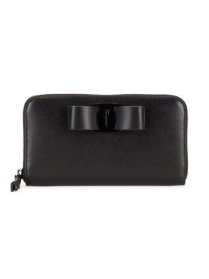 Bow Leather Zip-Around Wallet