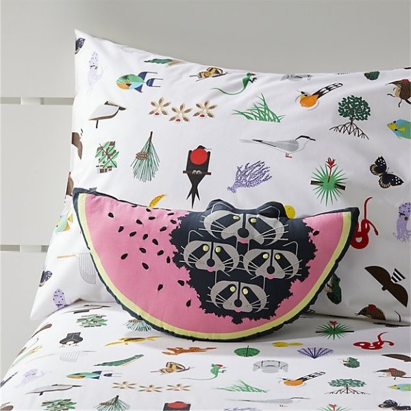 Charley Harper Watermelon Raccoon Pillow