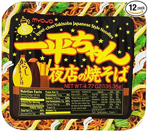 Ippeichan Yakisoba Japanese Style Instant Noodles, 4.77-Ounce Tubs (Pack of 12)