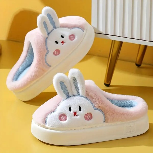 Women's Cute Rabbit Thick Sole Plush Slippers, Warm Indoor Fluffy Slippers, Women's Footwear
