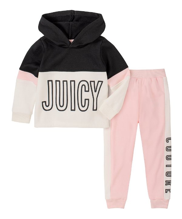 Black & White Color Block 'Juicy' Hoodie & Pink 'Couture' Joggers - Toddler & Girls
