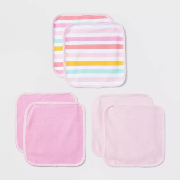 Baby Girls&#39; 6pk Unicorn Striped Washcloth Set - Cloud Island&#8482; Pink