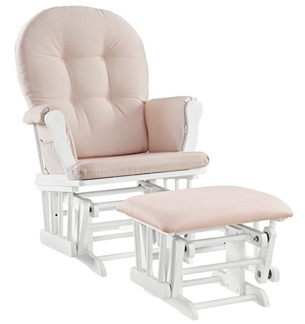 Windsor Glider and Ottoman Cushion Set, White with Pink
