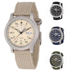 Seiko 5 Men's Automatic Stainless Steel Watch with Canvas Strap