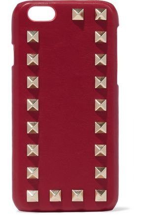 Studded textured-leather iPhone case