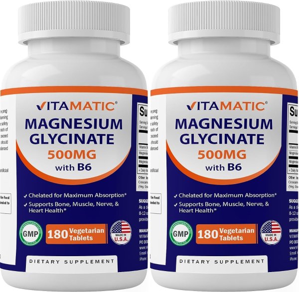 Vitamatic Magnesium Glycinate 500mg 180 Tablets 2-Pack