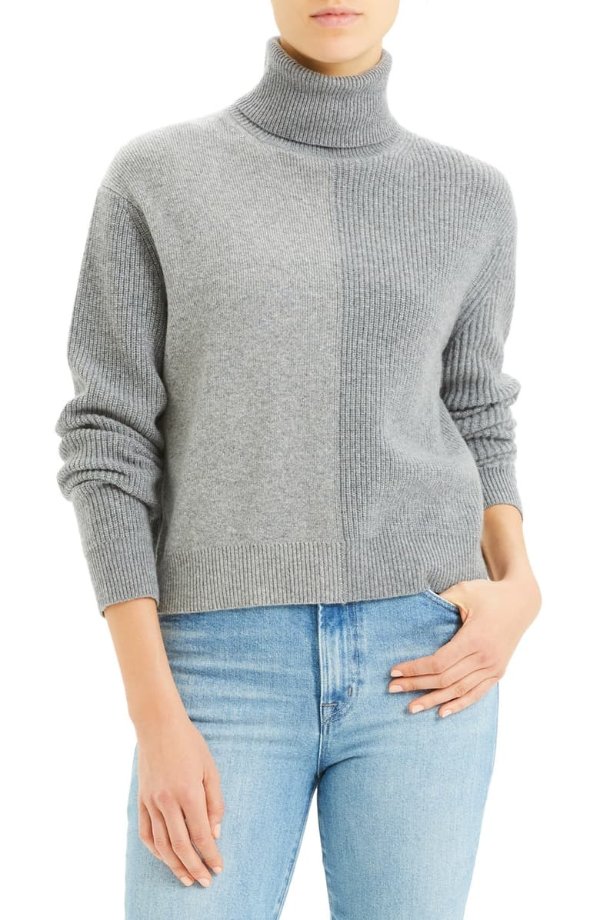 Colorblock Cashmere Turtleneck Sweater