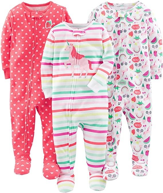 Joys by Carter's Baby and Toddler Girls' 3-Pack Snug Fit Footed Cotton Pajamas