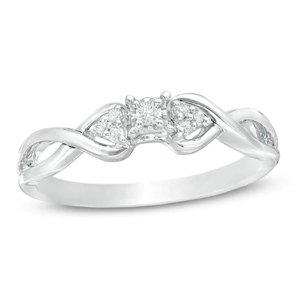 1/15 CT. T.W. Diamond Tri-Sides Infinity Shank Promise Ring in Sterling Silver|Zales