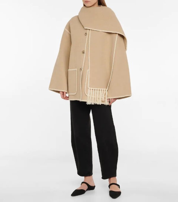 Scarf-detail wool-blend jacket