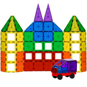 100-Piece Kids Clear Rainbow Magnetic Building Block Tiles Toy Set