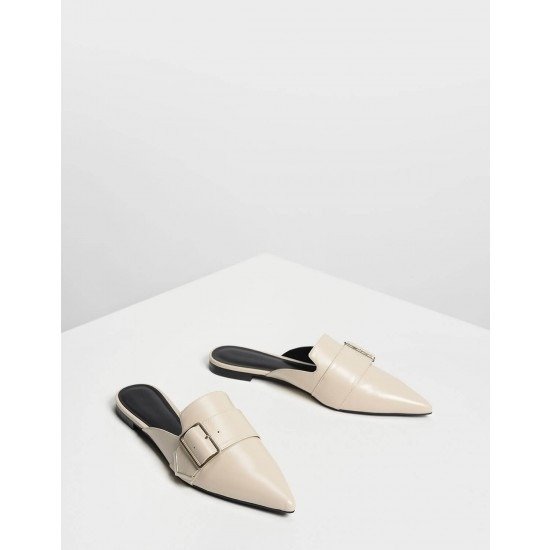 Red Metallic Detail Pointed Mules | CHARLES & KEITH