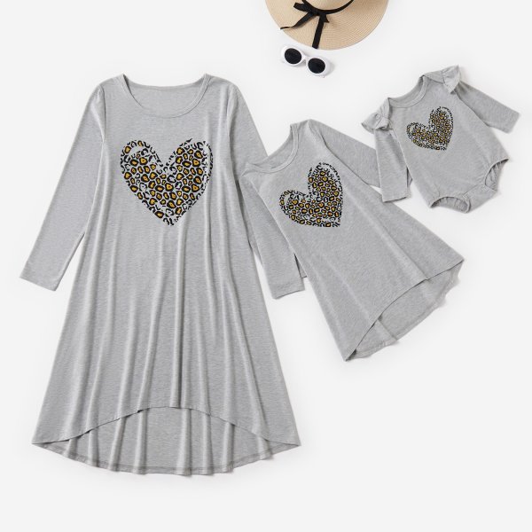 Mosaic Mommy and Me Leopard Print Love Heart Dresses