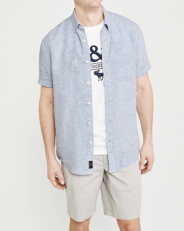 Mens Short-Sleeve Button-Up Linen Shirt | Mens Summer Sale | Abercrombie.com
