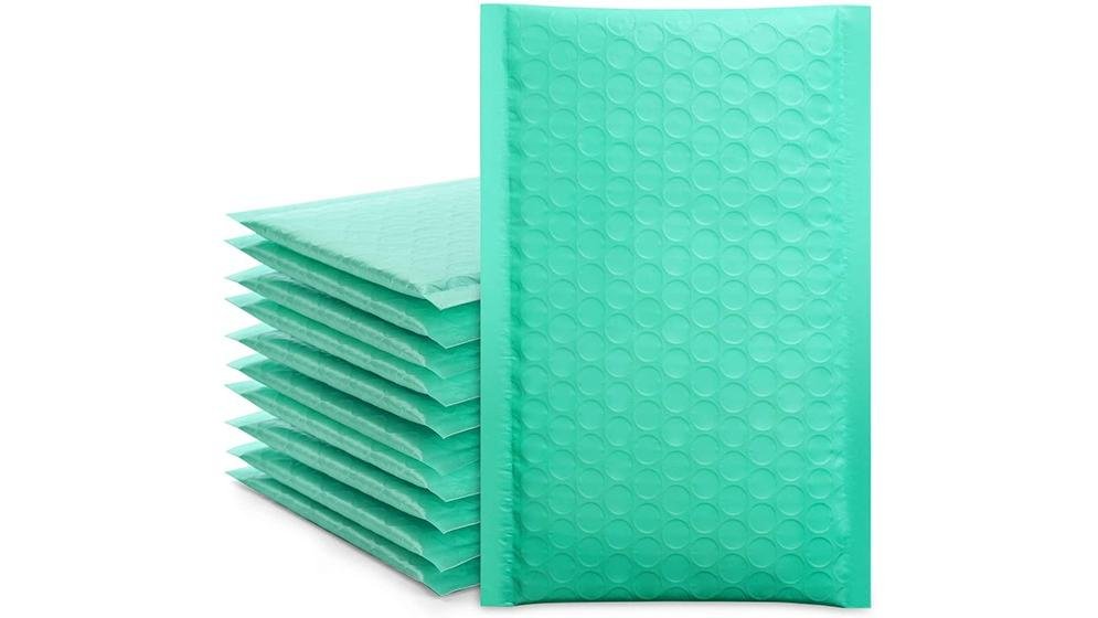 $8.99(30% 折扣)气泡信封，4x8 英寸蓝绿色气泡信封，自封胶，防水，强粘性填充信封，适用于小物品、小型企业、运输袋、包装、邮寄散装