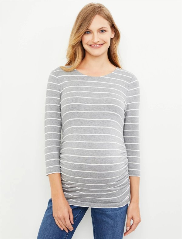 Jessica Simpson Striped Button Back Ruched Maternity Top