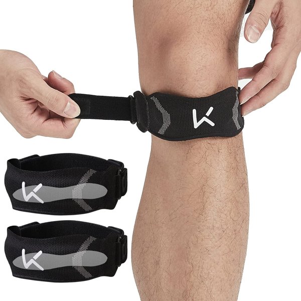 Patellar Tendon Support Strap 2 Pack,With 12mm Silicone Patella Knee Strap，Adjustable Knee Support，Patellar Stabilizing Knee Brace，Knee Strap for Knee Pain，Runners Knee Brace