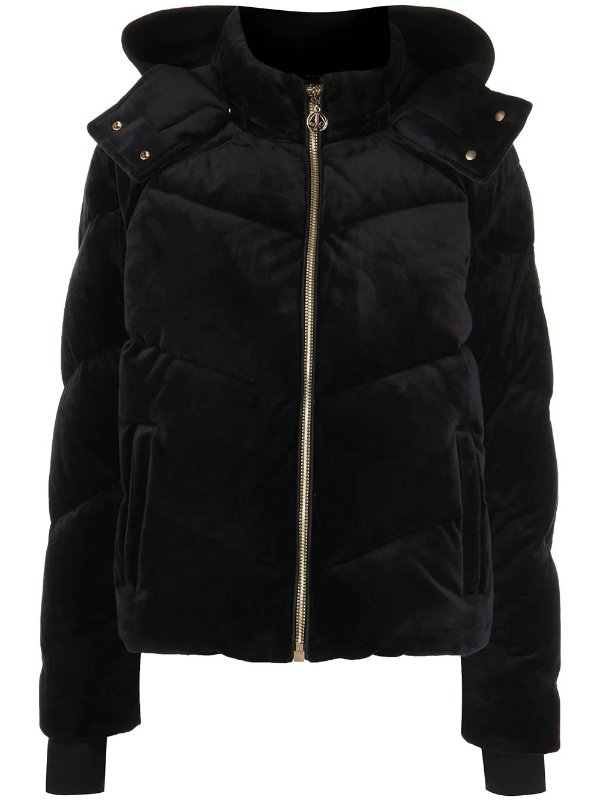 velvet-effect padded hooded jacket