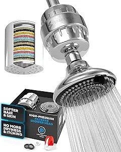 Filter Shower Head - High-Pressure Water Filtration for Chlorine & Harmful Substances (Reduces Eczema & Dandruff) - Adjustable & Easy-to-Install (Chrome)