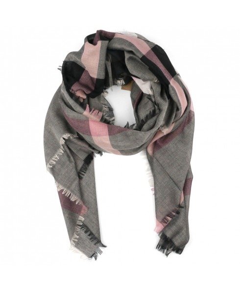 - Grey and Pink Check Scarf