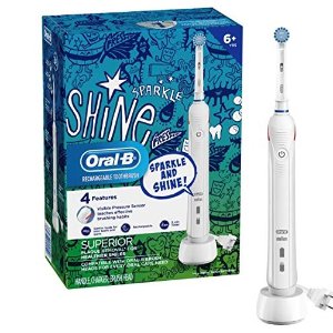 Oral-B Kids Electric Toothbrush With Coaching Pressure Sensor and Timer, Powered By Braun, White