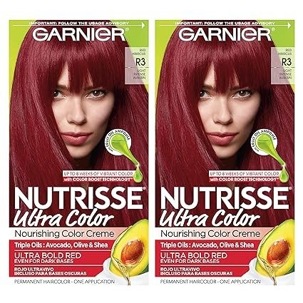 Hair Color Nutrisse Ultra Color Nourishing Creme, R3 Light Intense Auburn (Red Hibiscus) Permanent Hair Dye, 2 Count (Packaging May Vary)
