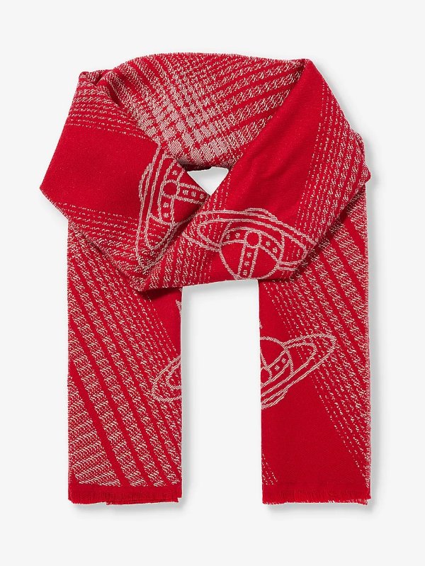 Madras orb-embroidered wool scarf