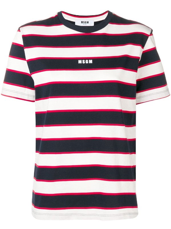 striped logo T恤