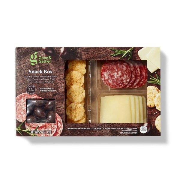 Salami, Provolone Cheese Slices, Parmesan Cheese Crisps and Dark Chocolate Almonds - 2.7oz 