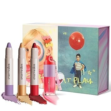 Kids Face Color Luxe Gift Set - Clean & Vegan Kids Make Up Kit for Girls - Non Toxic Kids Makeup Set - Girls Makeup Set Includes 3 Kids Fantasy Kids Face Paint Crayons & 1 Tinted Lip Oil
